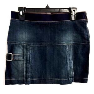 Vintage Emporio Armani Simin T Spa Denim Buckle Front Back Flaps Mini Skirt 6